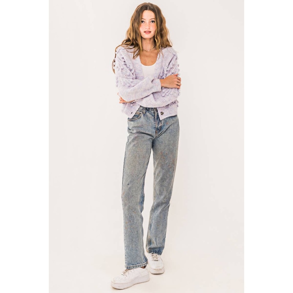 LAST 1! Cropped Pom Pom Lavender Sweater Cardigan - Picture 9 of 10
